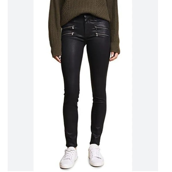 Paige Sexy Denim Edgemont Ultra Skinny Silk Coating in Black Jeans Pants Size 26 - Picture 3 of 16